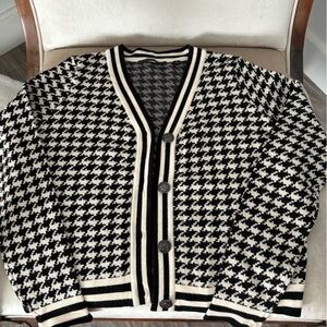 Cyrus Black and White Houndstooth Cardigan